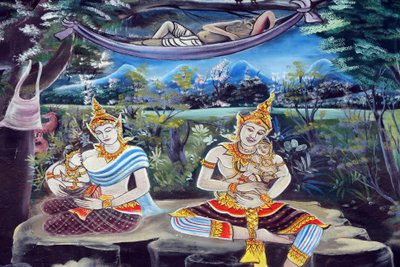 Templo budista Wat Inpeng. Pintura que representa la historia de la vida de Shakyamuni Buda de Unbekannt