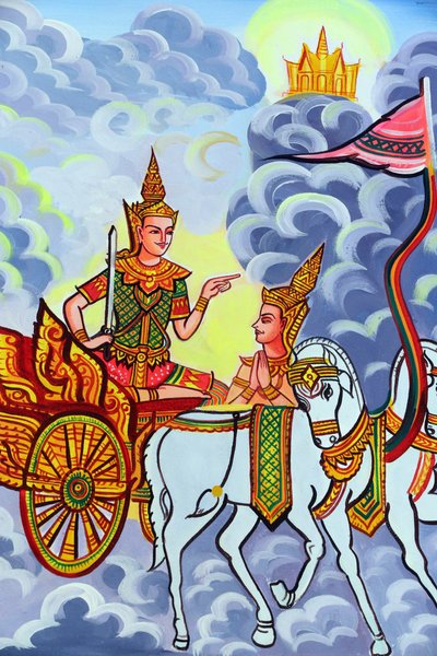 20151029, Vientián, Laos: templo budista Wat Si Muang (Simuong). Pintura que representa la historia de vida de Buda Shakyamuni de Unbekannt