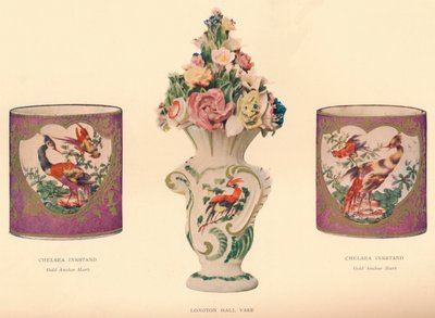 2 tinteros de Chelsea y un jarrón de Longton Hall, c1755 de Unbekannt