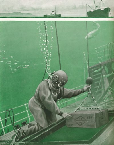 Un buzo trabajando bajo una presión enorme, 1935 de Unbekannt