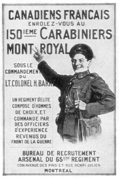 Un cartel de reclutamiento del ejército canadiense francés de Unbekannt