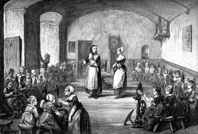Una escuela de hilado alemana, c1880 de Unbekannt