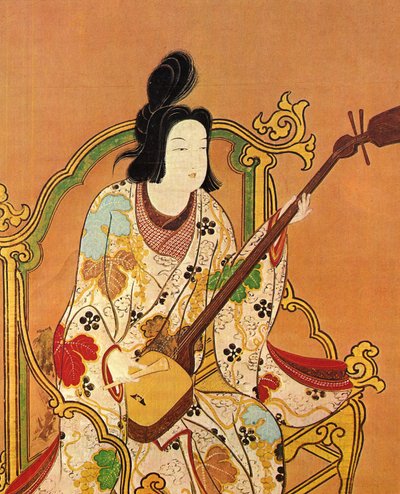 Una niña tocando un shamisen, segunda mitad del siglo XVII de Unbekannt