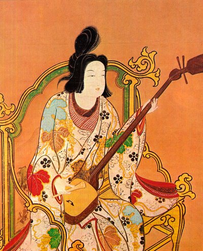 Una niña tocando un shamisen, segunda mitad del siglo XVII de Unbekannt