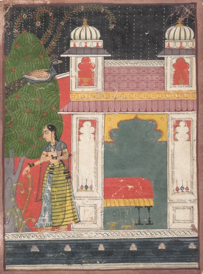 Una Heroína Arrancando una Flor: Página de un Nayikabheda Disperso, ca. 1660-80 de Unbekannt
