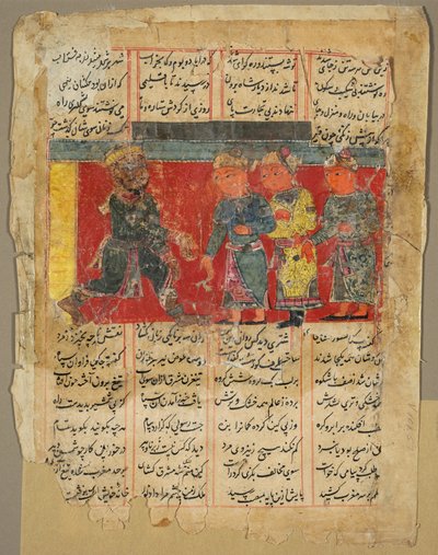 Un rey recibiendo a tres hombres, página del Khamsa de Amir Khusrau Dihlavi, 1450-1500 de Unbekannt