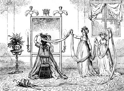 Una dama poniéndose su gorro, junio 1795 de Unbekannt