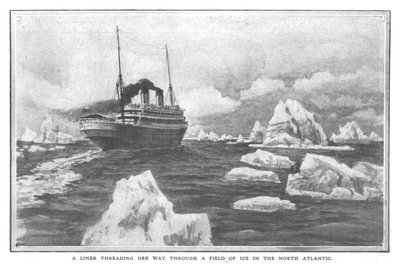 Un transatlántico abriéndose camino a través de un campo de hielo en el Atlántico Norte, 20 de abril de 1912 de Unbekannt