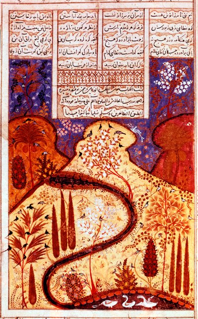 Un Jardín del Paraíso, miniatura persa, c. 1300 de Unbekannt