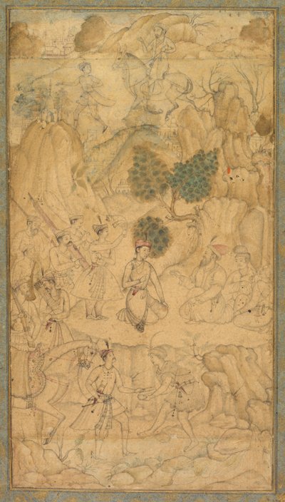 Un príncipe visitando a un hombre santo en un paisaje rocoso, c. 1590 de Unbekannt