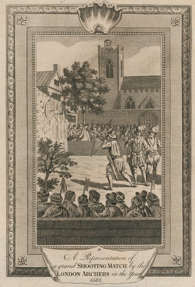 Una representación de un gran concurso de tiro por los arqueros de Londres en el año 1583 de Unbekannt