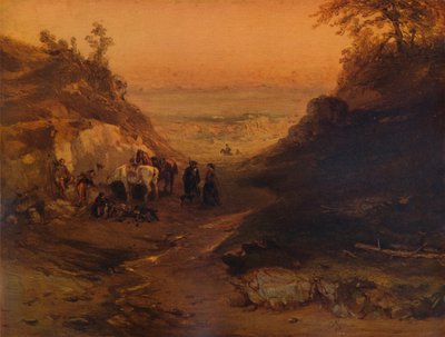 Una garganta rocosa, con figuras y caballos, 1848, 1938 de Unbekannt