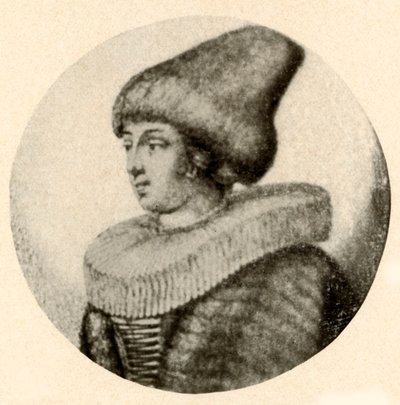 Una dama sueca con gorro de piel puntiagudo y gorguera, 1640, 1937 de Unbekannt
