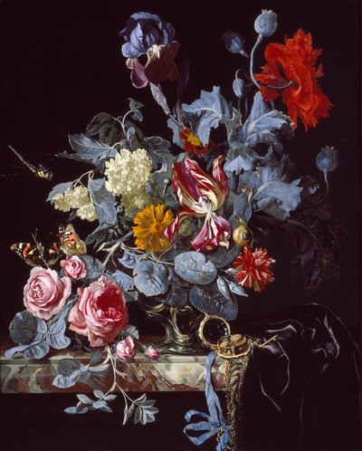 Jarrón de Flores con un Reloj, mediados del siglo XVII de Unbekannt