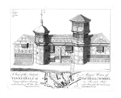 Vista de la antigua casa solariega de Fawkeshall o Vauxhall, Surrey, 1813 de Unbekannt