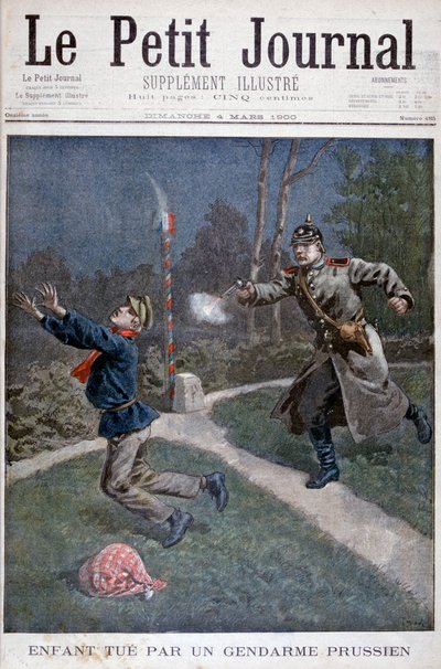 Un niño disparado por un gendarme prusiano escapando de una correccional, 1900 de Unbekannt