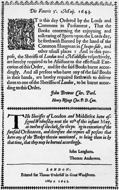 Facsímil de la orden para la quema del Libro de Deportes, 1643 de Unbekannt