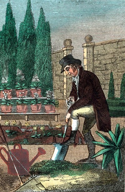 Un jardinero cavando con una pala, 1821 de Unbekannt