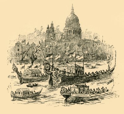 Una gran procesión de barcazas decoradas desde Whitehall hasta Limehouse, 1907 de Unbekannt