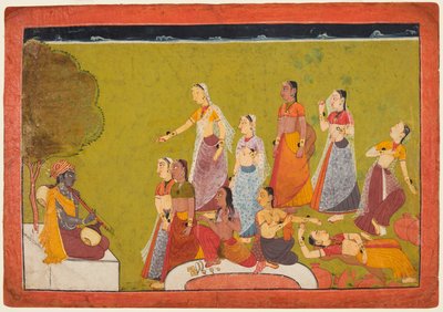 Un grupo de mujeres en éxtasis ante Madhava, de una serie Madhavanala Kamakandala, c1700 de Unbekannt