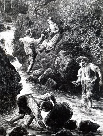 Un grupo de jóvenes pescando de Unbekannt