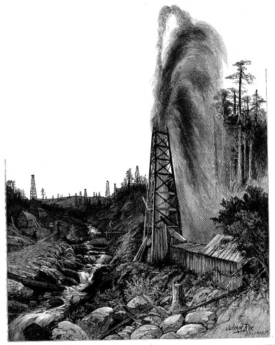 Un chorro en los campos petrolíferos de Pensilvania, EE.UU., 1886 de Unbekannt