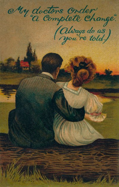 Una postal humorística que representa a una pareja cortejando, 1908 de Unbekannt