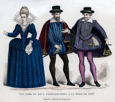 Una dama y dos caballeros con vestimenta francesa de 1605 de Unbekannt