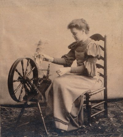 Una dama en una rueca c. 1900 de Unbekannt