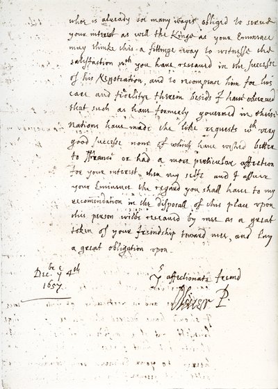 Una carta de Oliver Cromwell al Cardenal Mazarino, 4 de diciembre de 1657, 1899 de Unbekannt