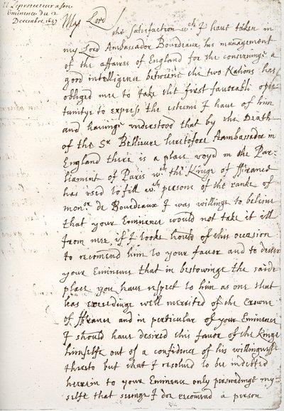 Una carta de Oliver Cromwell al Cardenal Mazarino, 4 de diciembre de 1657, 1899 de Unbekannt