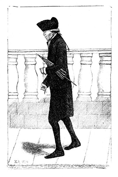 Un hombre caminando con un paraguas bajo el brazo, 1784 de Unbekannt