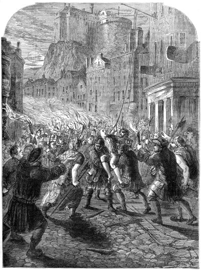 Una multitud llevando al Capitán John Porteous a su ejecución, Edimburgo, 1736 siglo XIX de Unbekannt