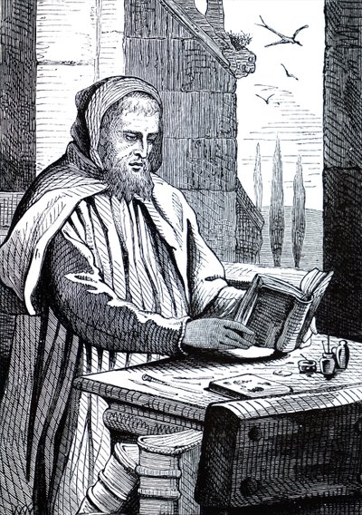 Un monje iluminando un manuscrito de Unbekannt