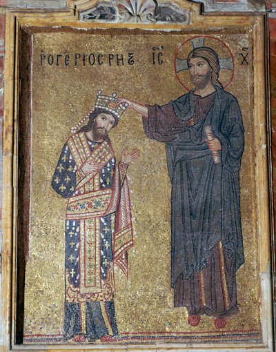 Un mosaico de Cristo coronando a Roger II, siglo XII de Unbekannt
