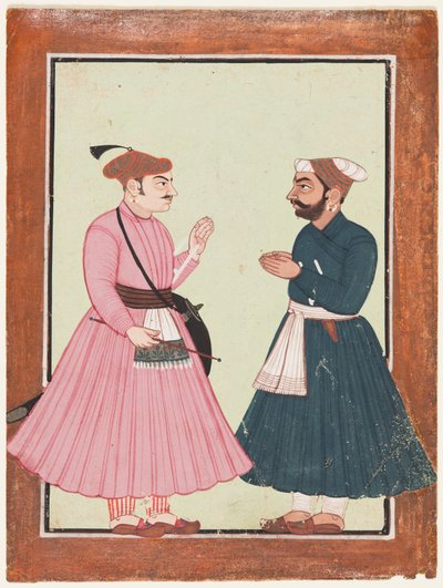 Un noble, probablemente Raja Gaur Sen, recibe a otro noble, c. 1700-20 de Unbekannt