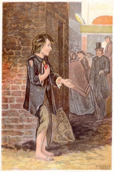 Un niño pobre, descalzo y harapiento, mendigando en una esquina, c1880 de Unbekannt