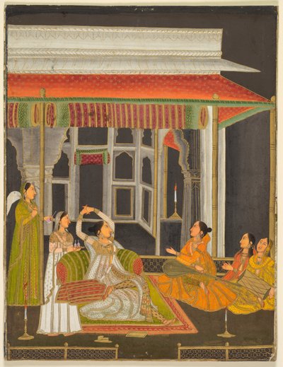 Una princesa en una terraza con asistentes por la noche, c. 1760 de Unbekannt