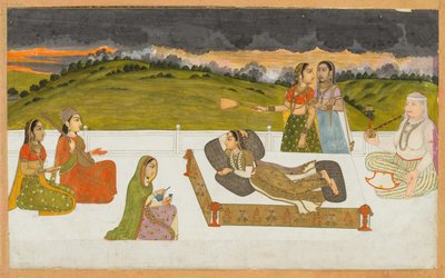 Una princesa reclinada en una terraza con asistentes, c. 1730-1740 de Unbekannt