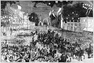 Una procesión para celebrar el cumpleaños del Príncipe de Gales, Bombay, India, siglo XIX de Unbekannt