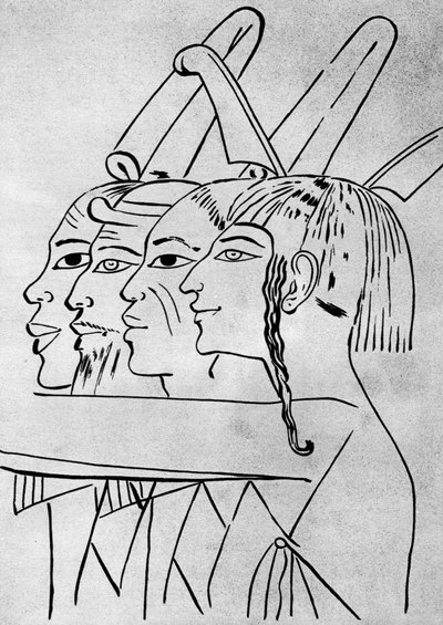 Un boceto de hombres africanos y asiáticos de la tumba del Rey Seti I, Tebas, Egipto de Unbekannt