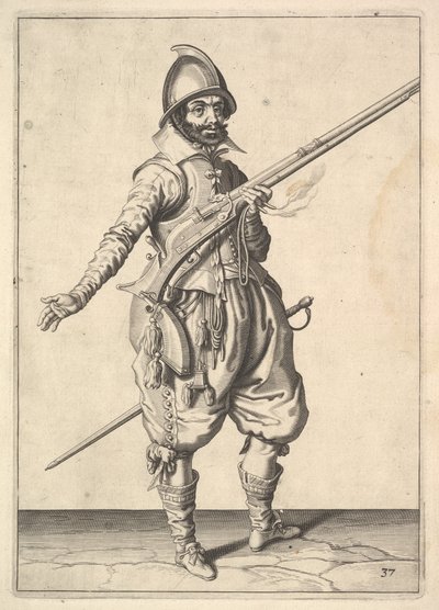 Un soldado de guardia liberando su mano derecha, de la serie Marksmen, placa 37, en Wapenhandeli de Unbekannt