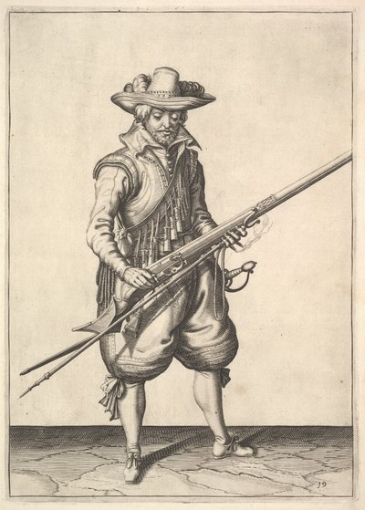 Un soldado sacudiendo el polvo de la parte superior de la cacerina, de la serie Mosqueteros, placa 19 de Unbekannt