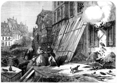 Una calle en Estrasburgo durante el asedio y bombardeo, Guerra Franco-Prusiana, 1870 de Unbekannt