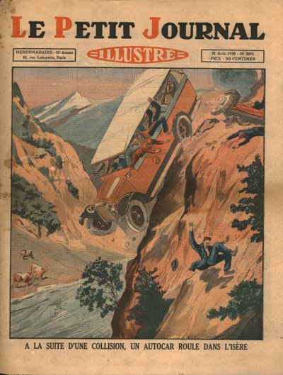 Un vehículo cae al río Isère después de un accidente, 1930 de Unbekannt
