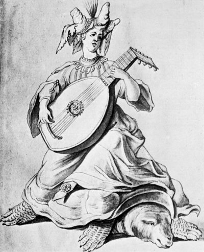 Una mujer tocando un instrumento de cuerda, principios del siglo XVII de Unbekannt
