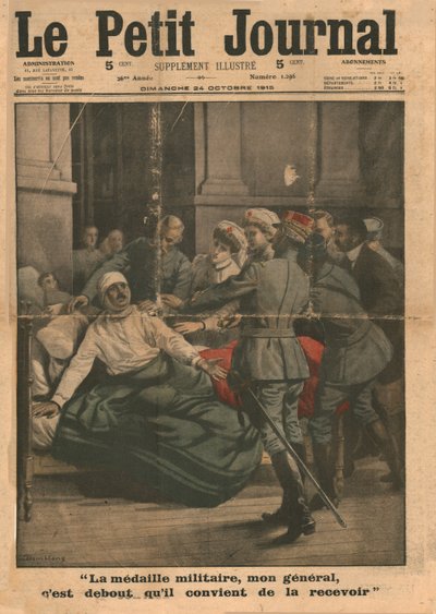Un hombre herido intenta levantarse para recibir su medalla, 1915 de Unbekannt