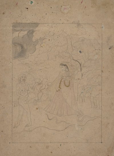 Heroína Abhisarika desafiando la noche, ca. 1800 de Unbekannt