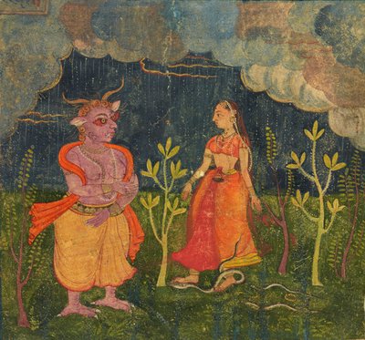 Abhisarika Nayika, folio de un Rasikpriya de Unbekannt