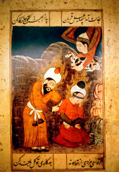 Abraham preparándose para sacrificar a su hijo Isaac a Dios, siglo XVIII de Unbekannt